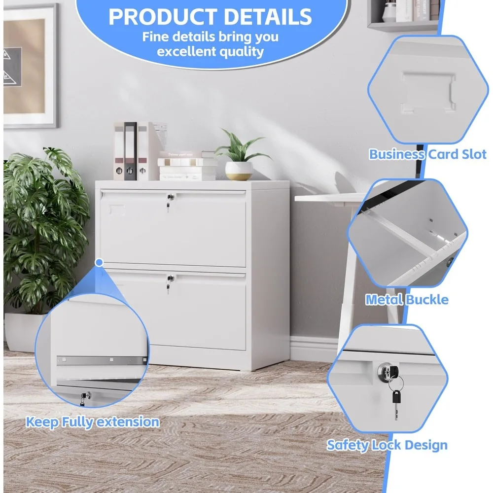 خزانة ملفات جانبية معدنية قابلة للقفل، ودرجين لتخزين الملفات للمنزل والمكتب، مناسبة لتعليق الملفات وحامل بطاقة الاسم