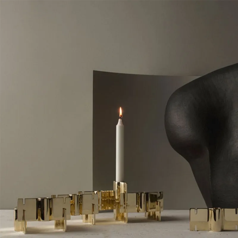 Modern simple light luxury brass candle candle holder sales office hotel living room entrance romantic dining table decoration