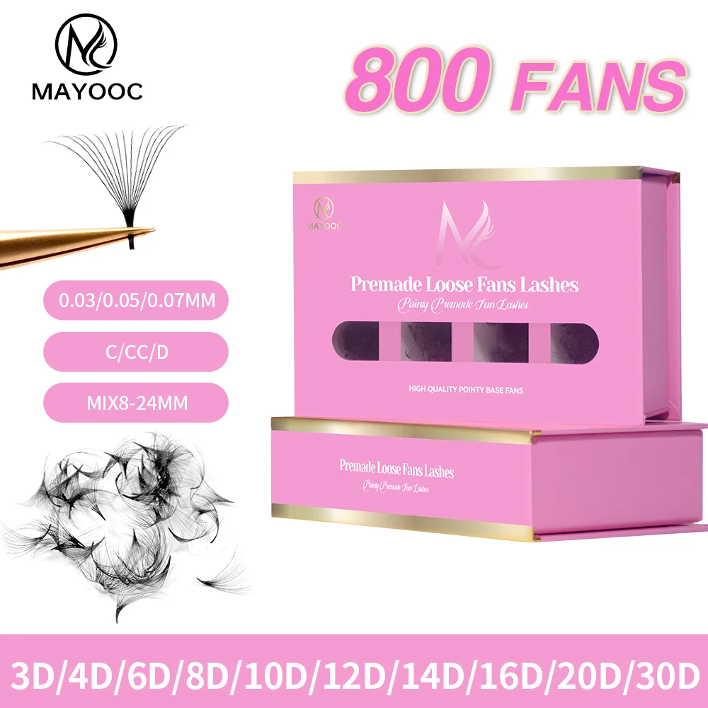 

MAYOOC 800Fans Pointy Base Premade fan Lashes Eyelash Extensions 6D/8D/10D/30D Loose fans Sharp Russian Volume Lash custom logo