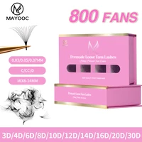 MAYOOC 800 ventiladores Base puntiaguda ventilador prefabricado pestañas extensiones de pestañas 6D/8D/10D/30D ventiladores sueltos volumen ruso afilado pestañas logotipo personalizado