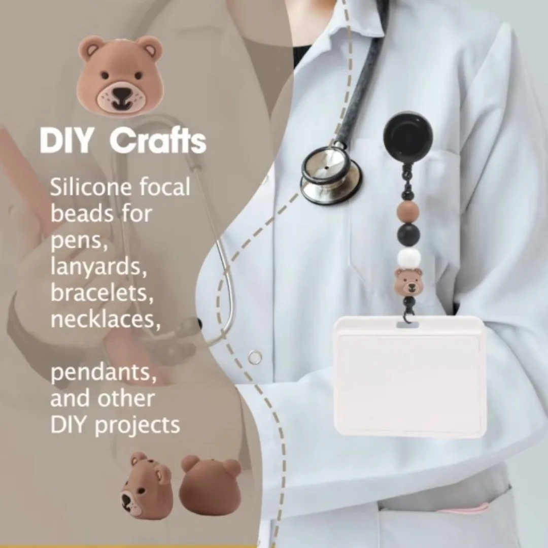 5 Stück Silikon-3D-Bärenperlen für die Schmuckherstellung, DIY, kreative, besondere Perlenstifte, Dekorationen, Schlüsselanhänger, Armband, handgefertigt – Detail 6