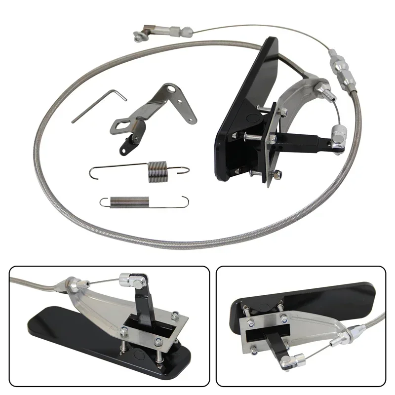 24"/36'' Stainless Steel + Aluminum Billet Gas Pedal Throttle Gas Cable Bracket Spring Kit For Chevy Ford Non-Slip Silver/Black