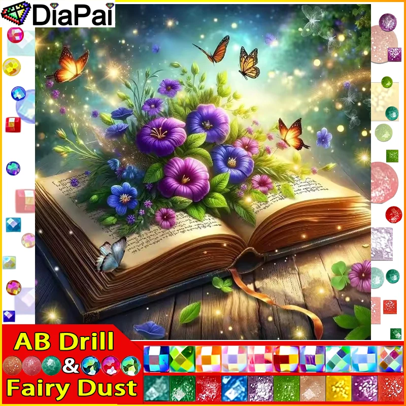 DIAPAI Feenstaub ABDiy Vollquadrat Rundbohrer 5D Diamant Malerei Diamant Stickerei „Buchblume“ Home Decor Geschenk