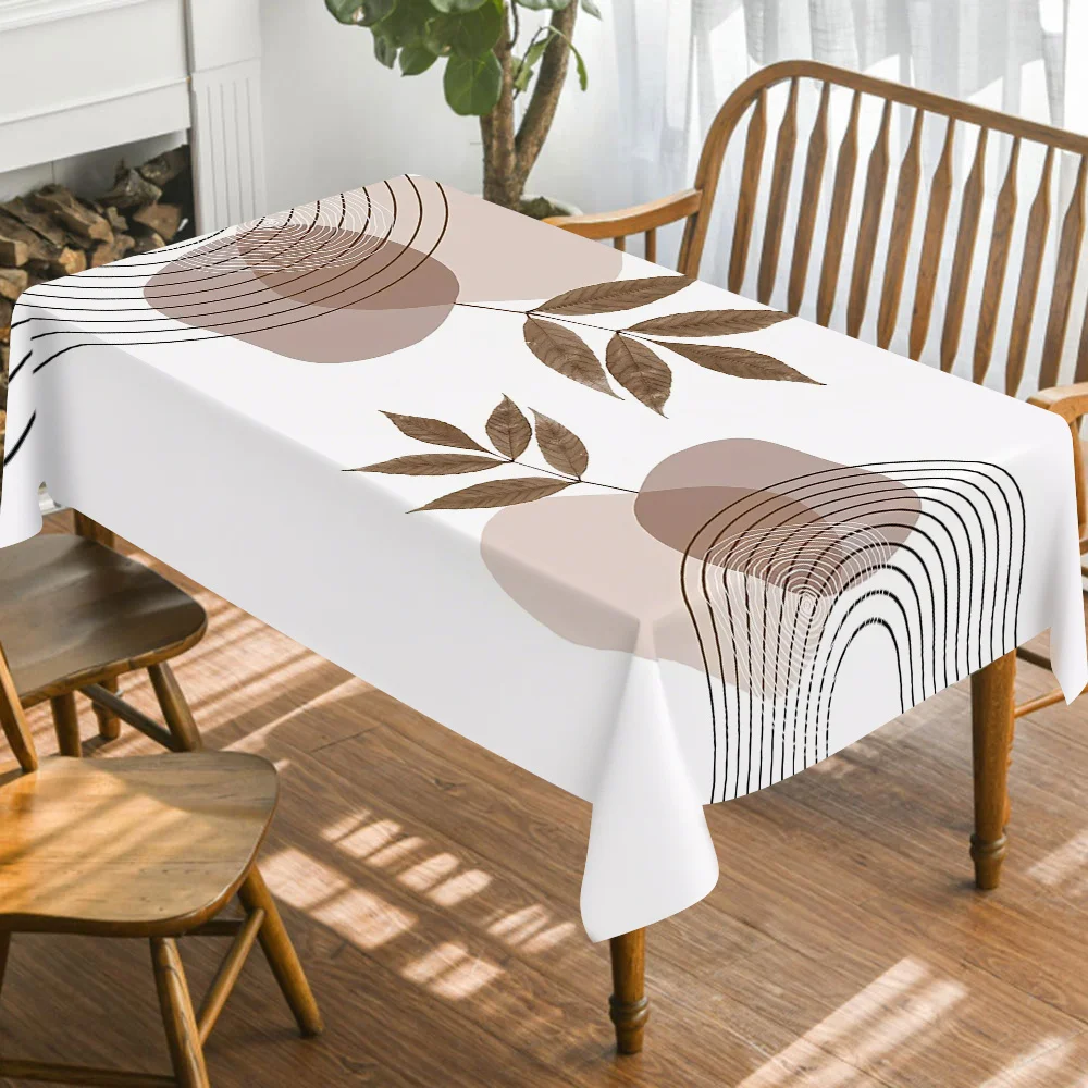 1pc Brown Leaf Patterned Milk Tea Tablecloth, Durable Polyester Tablecloth, Branches and Leaveszyc