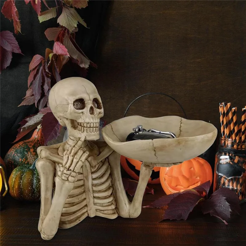 

LUCK-1 PCS Halloween Skull Decor Candy Dish As Shown Resin Spooky Horror Skeleton Halloween Party Decoration And Storage