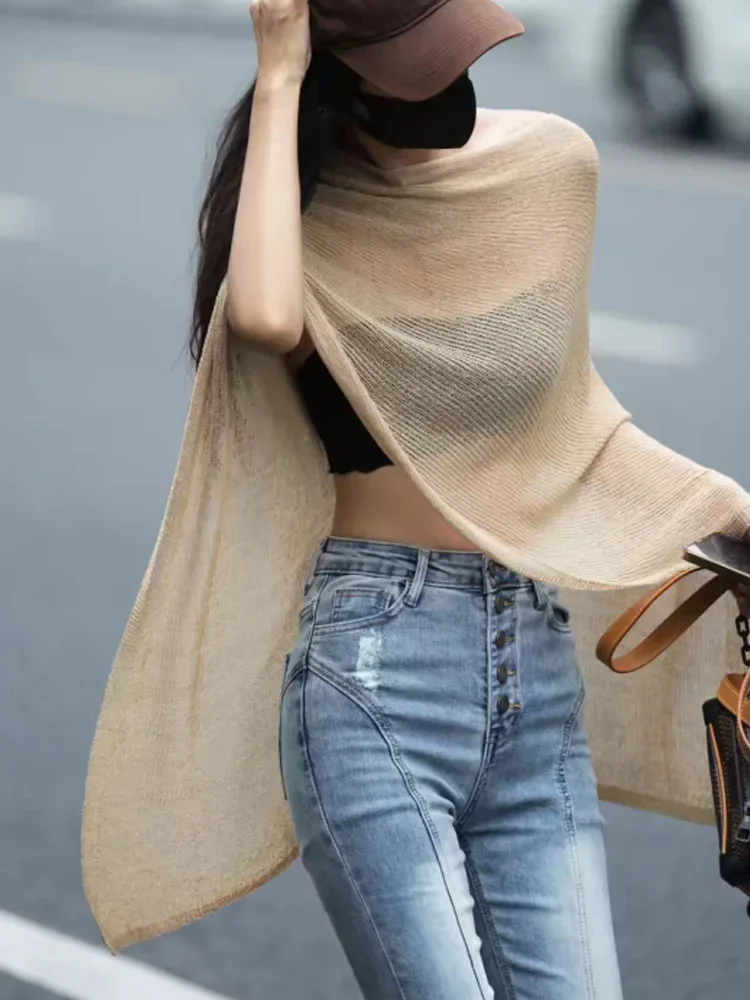 Nouveau vacances plage femmes hauts mode pull tricoté crème solaire chemise femmes été décontracté ample Sexy voir à travers Streetwear