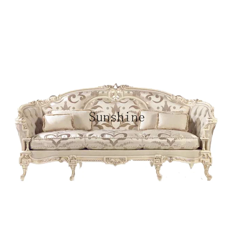 European luxury, sofa, fabric, living room 1 + 2 + 3 combination, home, solid wood carving flower large apartmentX