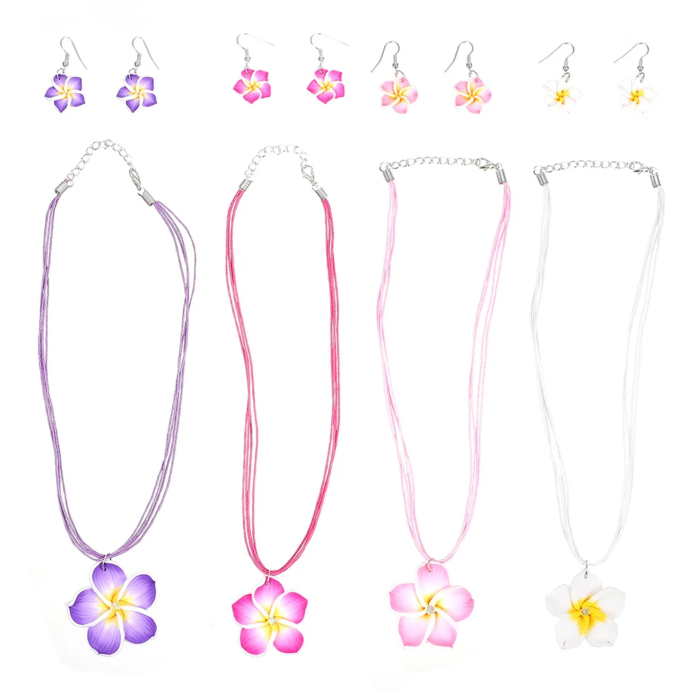 

Flower Necklace Plumeria Earring Set Necklaces Earings Hawaiian Accessories for Women