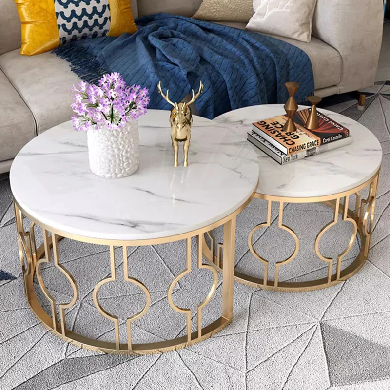 Modern Luxury Coffee Tables White Gold Japanese Round Coffee Tables Design Marble Table Basses De Salon Decoration Accessories