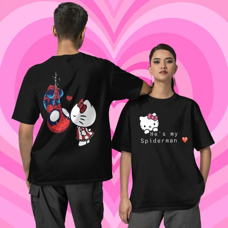 

MOTO-Hello Kitty Spider Man boyfriend girlfriend T-shirt for men and women 3D printed T-shirt for couples