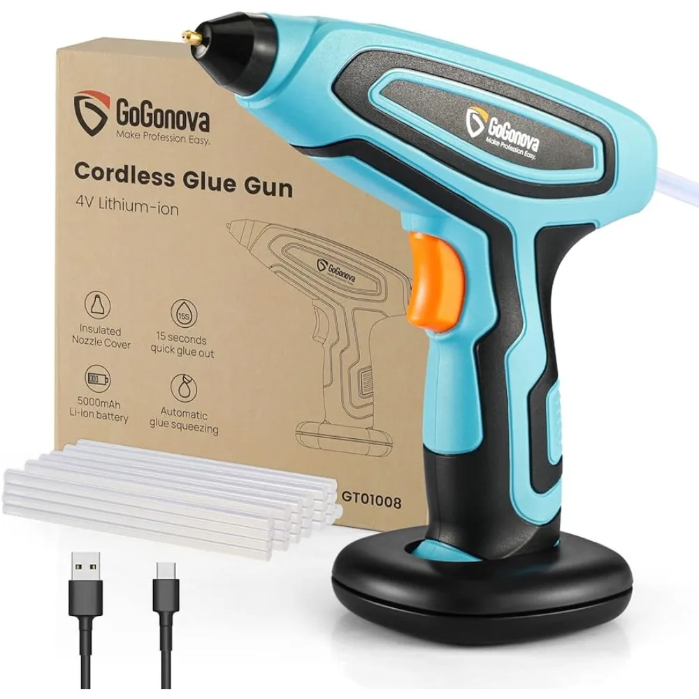 Cordless Hot Glue Gun, GoGonova 15s Fast Preheating Auto Dripless , 5Ah USB-C Rechargeable Hot25 Pcs Premium Mini Glue Sticks