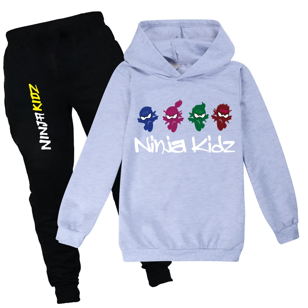 

NINJA KIDZ Boys Girls Fashion Tracksuit Clothes Children Teen Spring Kids Casual Thin Hooded T-Shirt+Pants 2pcs Set 2-16Y