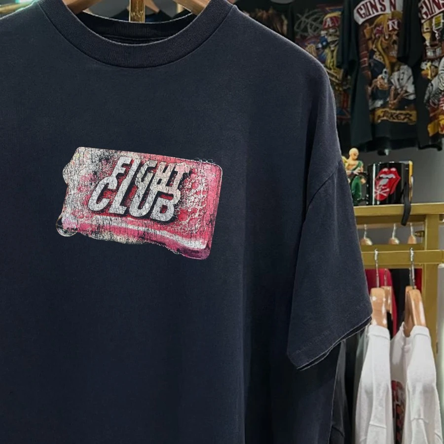 1999 Soap & Violence Fightclub Promo Rare Washed Black T-Shirt Y2K Style Underground Print Loose Retro Summer