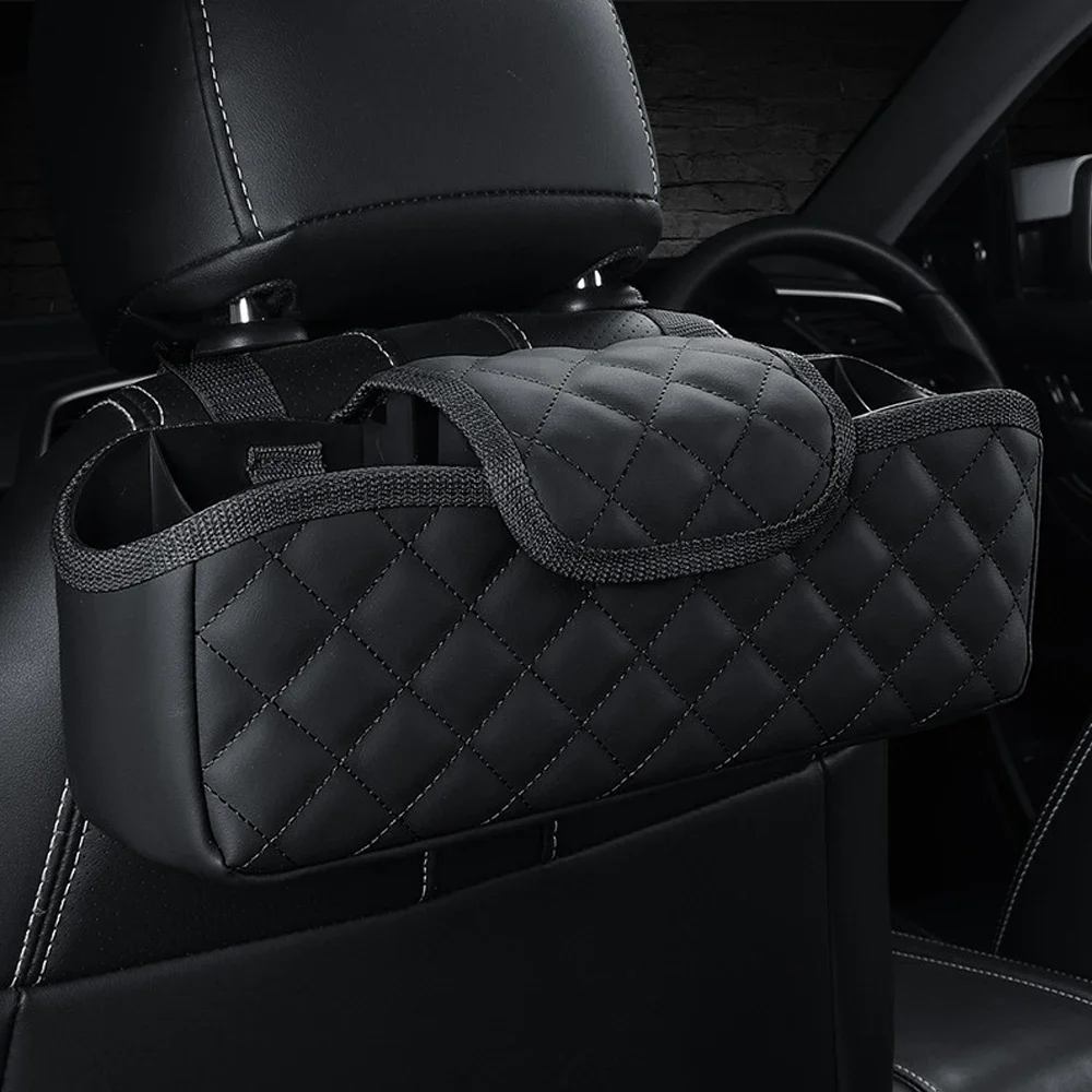 

1pc Leather Car Storage Organizer Auto Interior Microfiber storage Bag Sag Proof Car Headrest Rear Seat Storage Box Backrest box