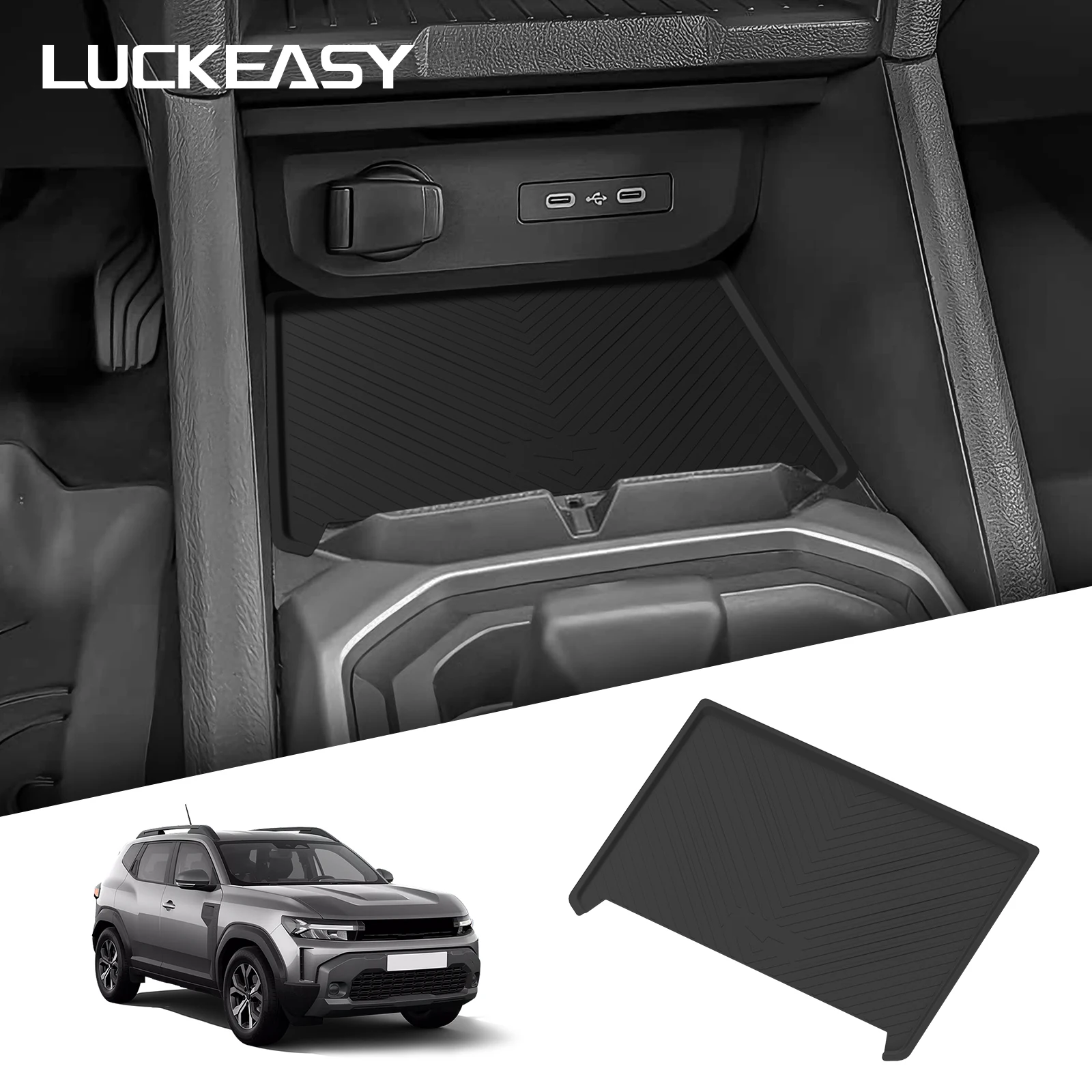Para Renault Dacia Duster 2025 2026 almohadilla de carga inalámbrica para teléfono móvil de coche caja de almacenamiento antideslizante estera accesorio Interior negro