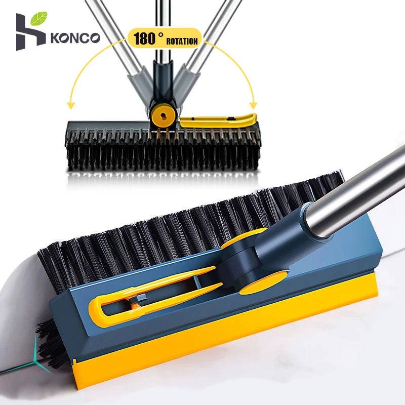 3-in-1 Floor Scrub Brush Gap Groove Cleaning Scraping Brush Long Handle Stiff Broom Mop 180°Rotating Cleaning Brush for Bathroom