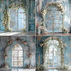 Mehofond Photography Background Blue Wall Floral Arch Window Adult Birthday Wedding Maternity Portrait Decor Backdrop Photo Stud