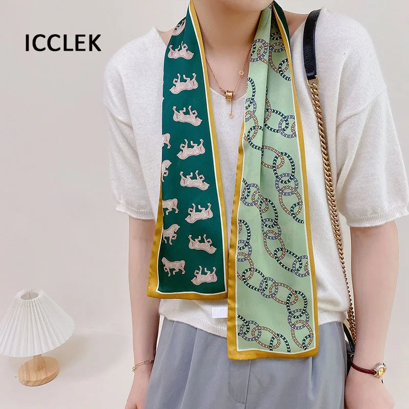 Korean fashion letter thin narrow long ribbon women's fashion small silk scarf hair band spring and autumn decorative scarf