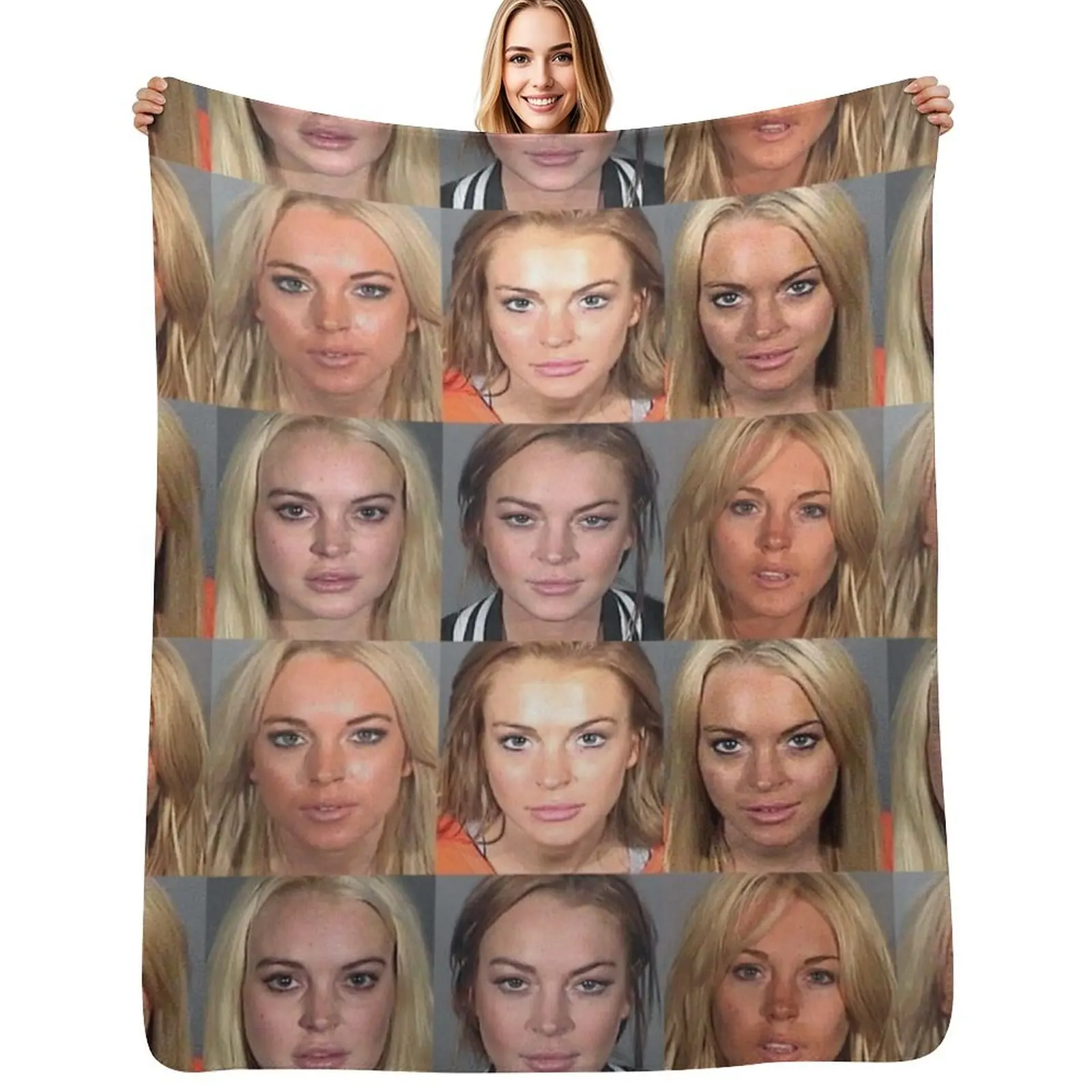 

lindsay lohan mugshot Throw Blanket Foldable Soft Warm Blanket for Outdoor Use