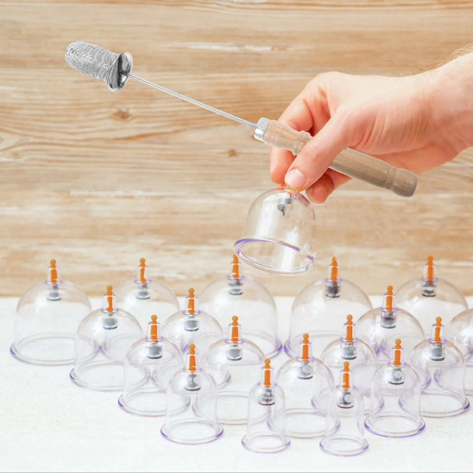 

Fire Cupping Stick Wooden Handle 24Mm Diameter Ignition Rod Alcohol Soaked Cotton Tip Safe Portable Fire Starter for Massage Spa