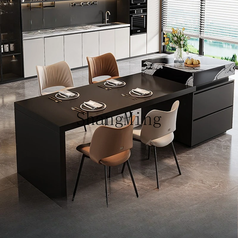 

SM new rock slab island bar counter light luxury open kitchen middle island telescopic dining table integrated