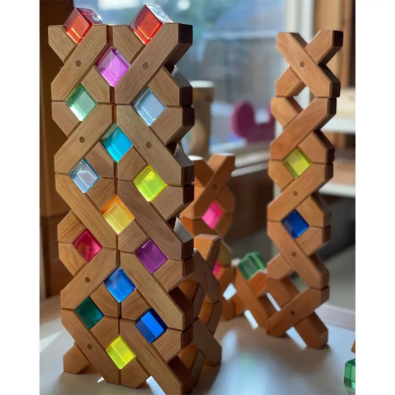 X Bricks Stacker Basswood Stacking Blocks Rainbow Pastel Transparent Lucent Cubes Acrylic Toy Kids Open Ended Toys for Children