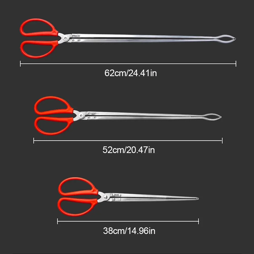 Multi-function Stainless Steel Tongs Red Handle Anti-slip Tooth Clamp of Outdoor Sea Crab Ricefield Eel Fishing Catch Tool