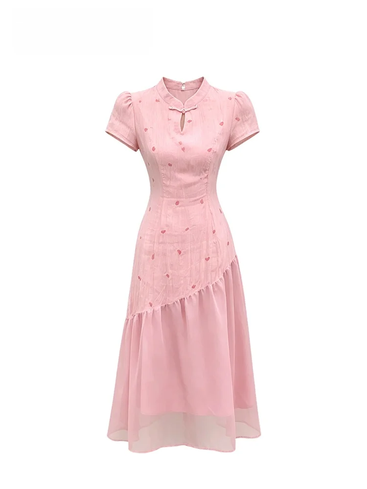 

plus Size Summer New Style Cara CLUB Little Fragrance Wind Dress Mesh Splicing Slimming Skirt City Walk A-Line Midi Dress