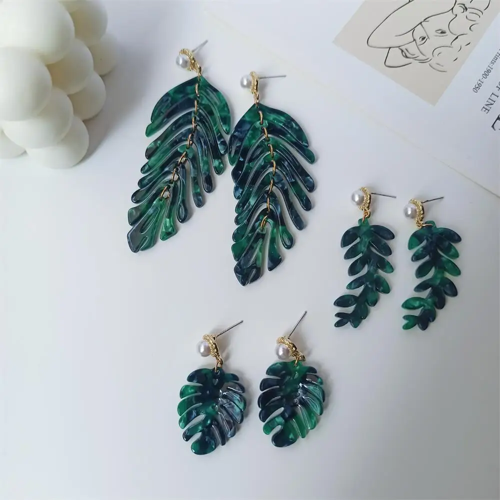 Bohemian European And American Acetate Leaf Fishbone Long Short Large Small Women'S Earrings