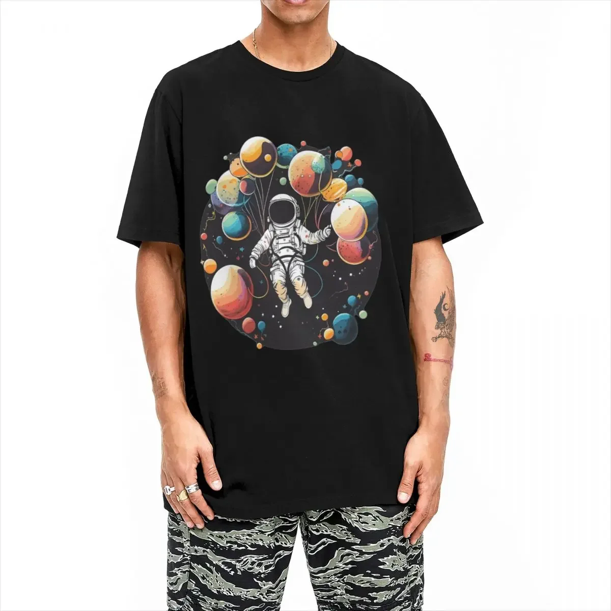 Astronauta w kosmosie T-Shirt męski planety układ słoneczny Vintage bawełniane t-shirty letnie wygodne koszulki w stylu Harajuku drukuj topy oversize