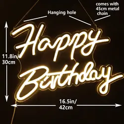 Happy Birthday Neon Sign Dimmable Light warm White Led Sign Happy Birthday Light Up Backdrop Birthday Party Decoration 5V USB