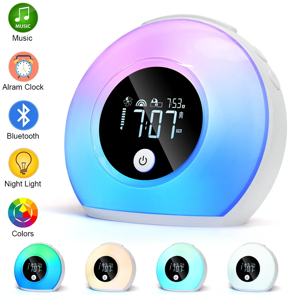 

2024 Bluetooth Speaker Color Led Nightlight Adjustable Alarm Clock Wake Up Display Music Sleep Light Wireless Boombox for Xiaomi