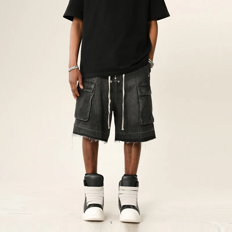 

Pop Gothic Street Jeans With Multiple Pockets Men's Shorts Wide-legged Loose Nine-quarter Pants Knee-length Pants Loose Casual P