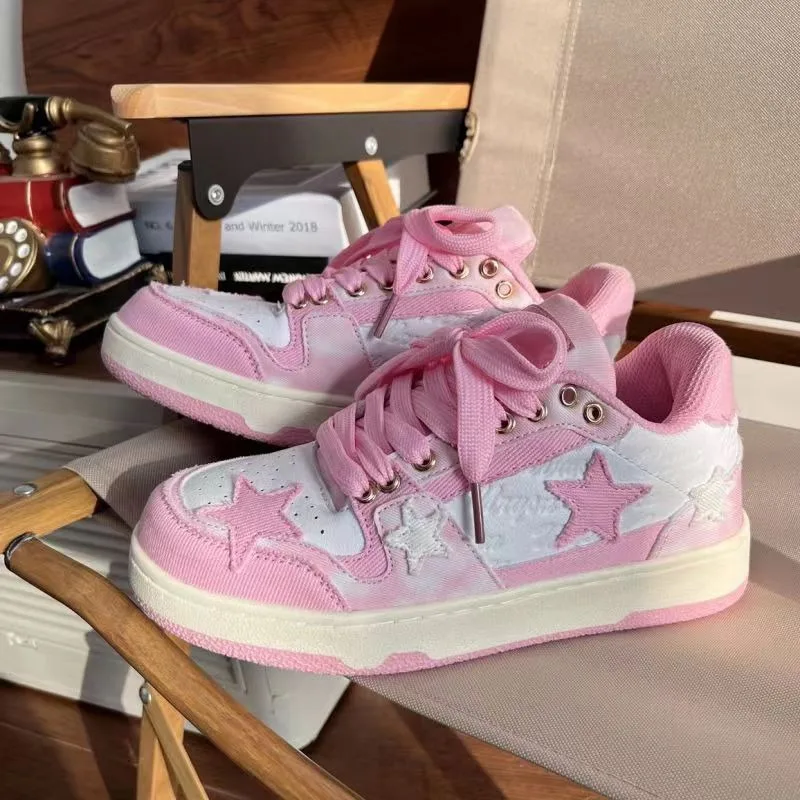 2024 New Plus-size Pink Stars Casual High-grade Flat Shoes for Women Low-top Sports Shoes with Men and Women Platform Pumps