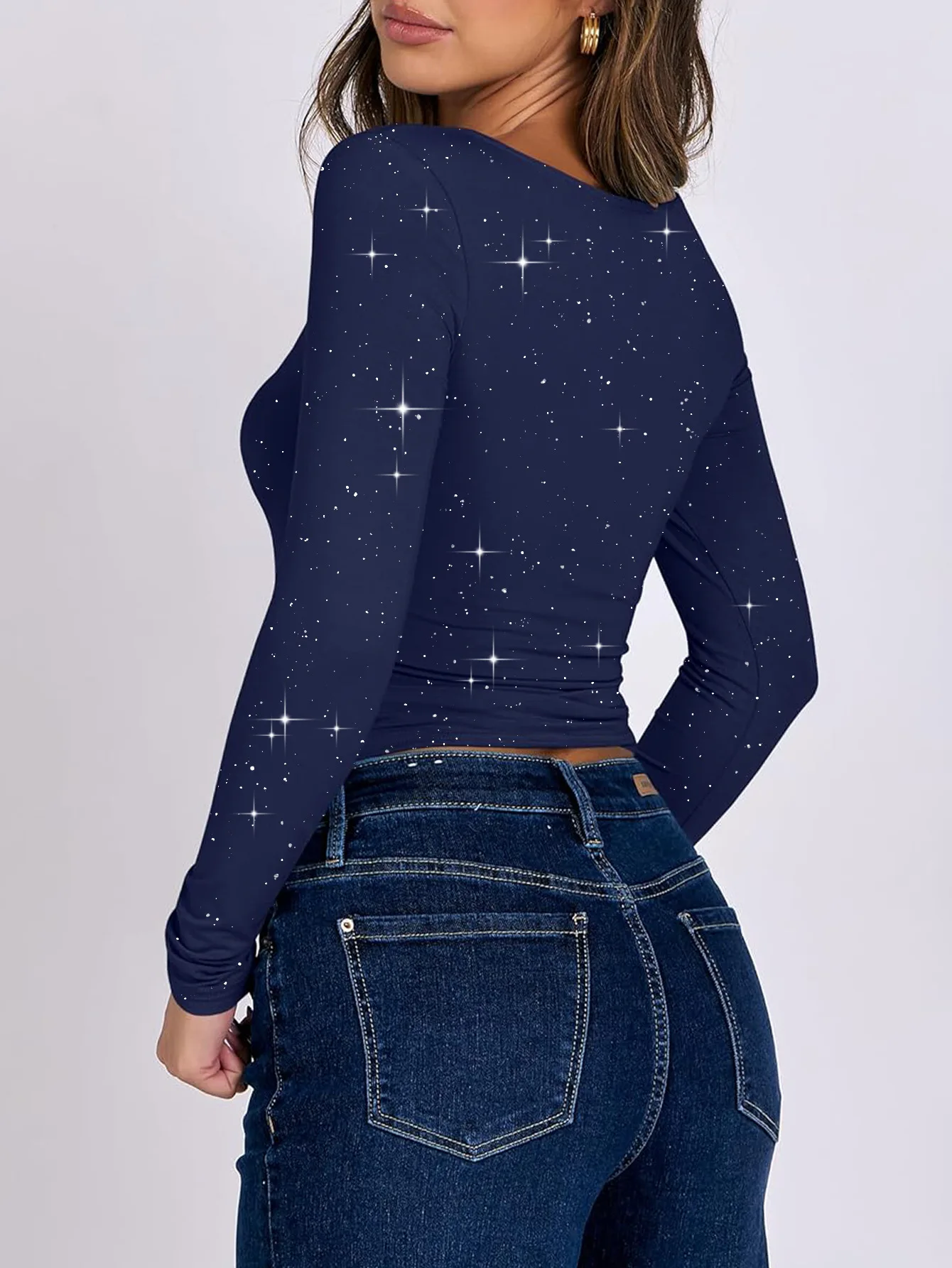 เสื้อยืดเสื้อกั๊กสีทึบแขนยาวสไตล์สาวร้อน