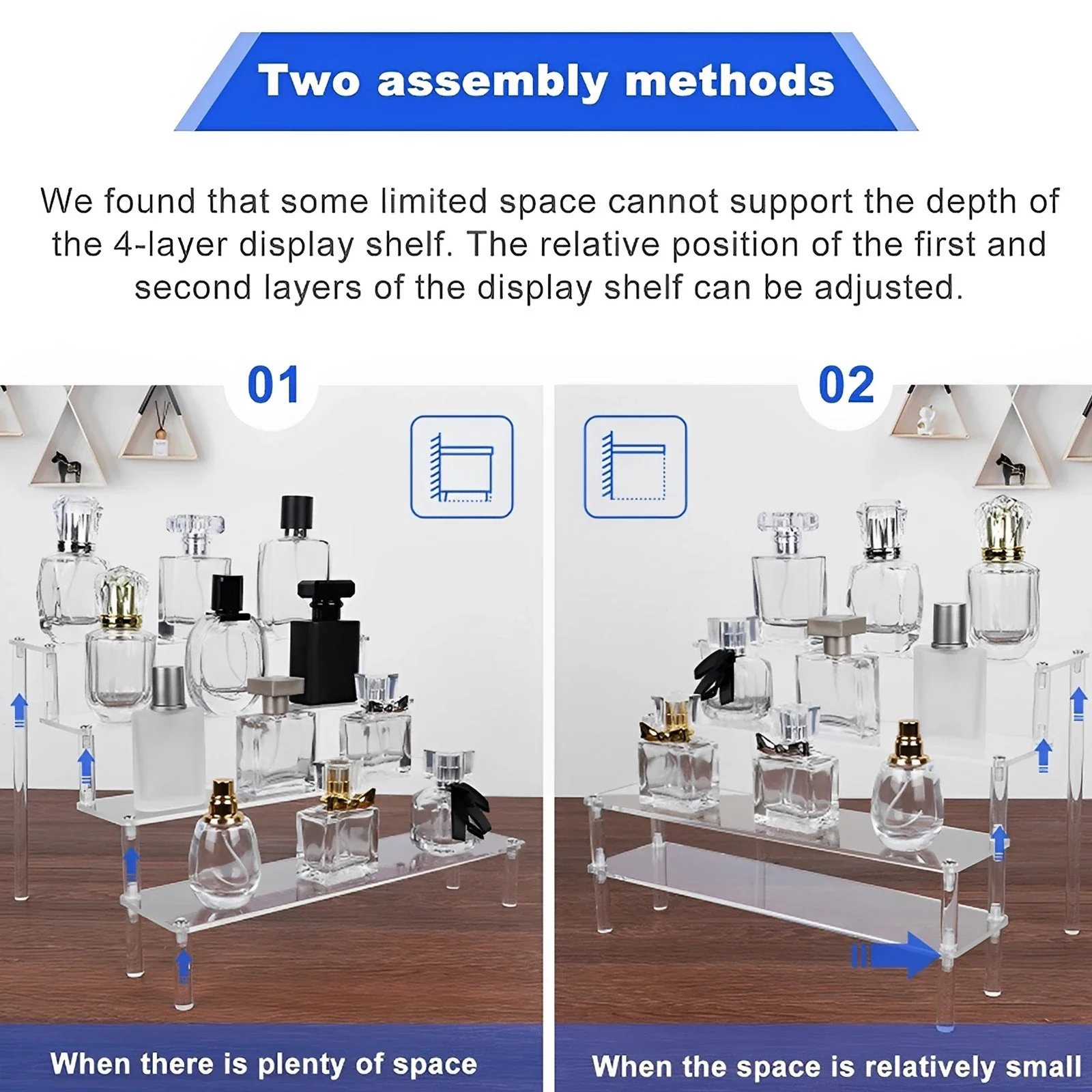 3 Tier Acrylic Display Stand Clear Display Riser Rack for Cupcake Perfume Doll Décor and Organizer Amiibo Funko POP Figures