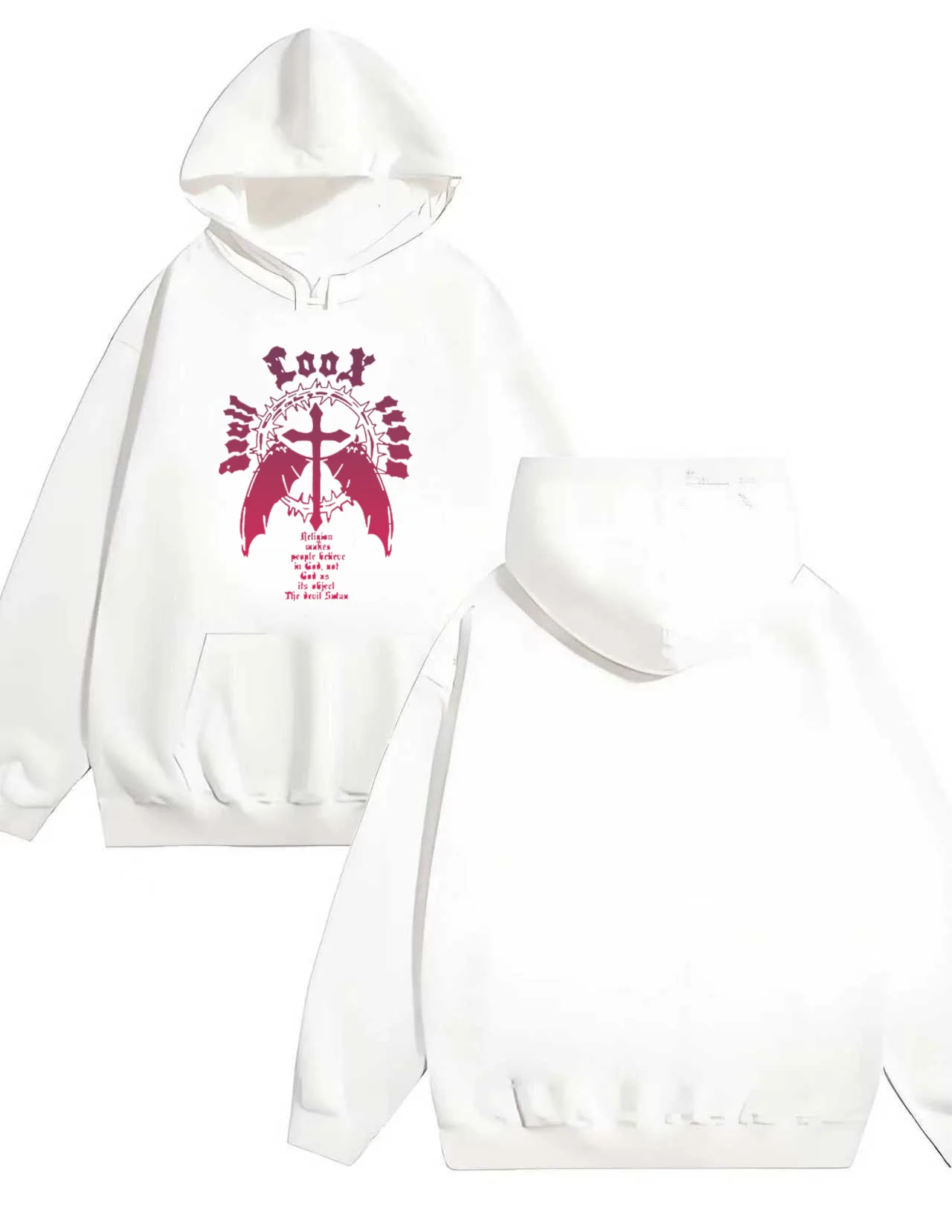 

The 2025 new trend men's and women's loose 330G heavy duty hooded sweatshirt with cross wing print is casual and comfortable