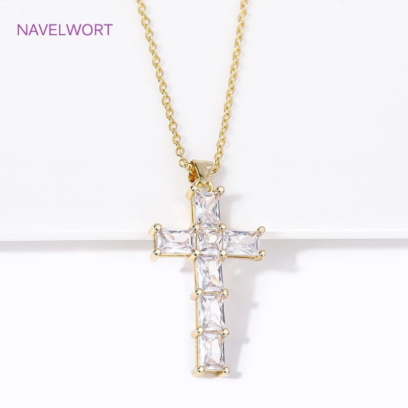 Creative Pendants Necklaces 18K Gold Plated Inlaid Zircon Cross Necklace Choker Fashion Women Girls Jewelry Party Birthday Gifts