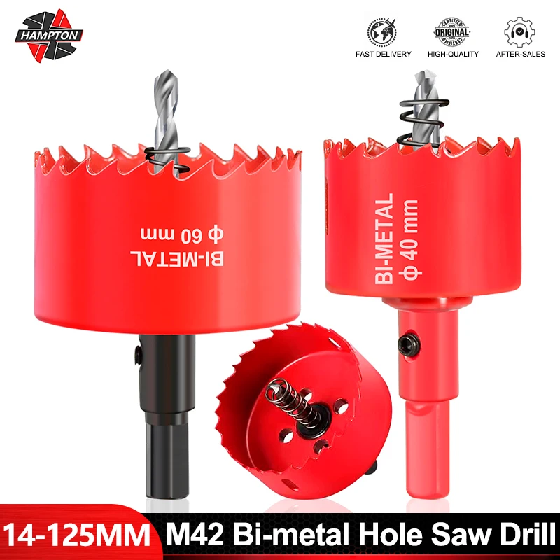 HAMPTON 14-125mm M42 Bi-metal Hole Saw Drill 1pc Core Drill Bit for Metal Iron Stainless Woodworking Hole Drilling Cutter