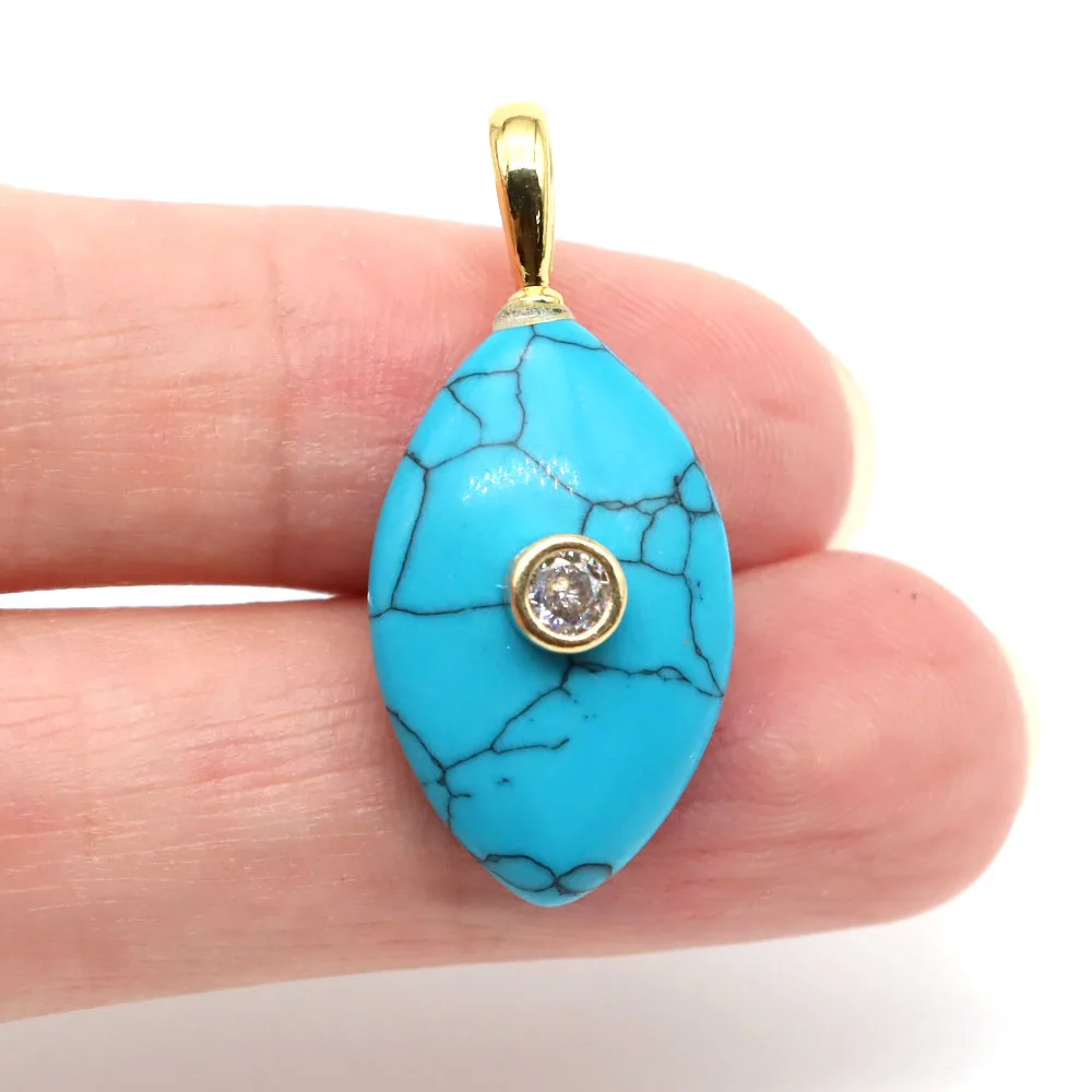 1pc Natural Stone Pendant Horse Eye Shape Inlaid Zircon Tiger Eye Rose Quartz Charms for Jewelry Making Diy Necklace Accessories