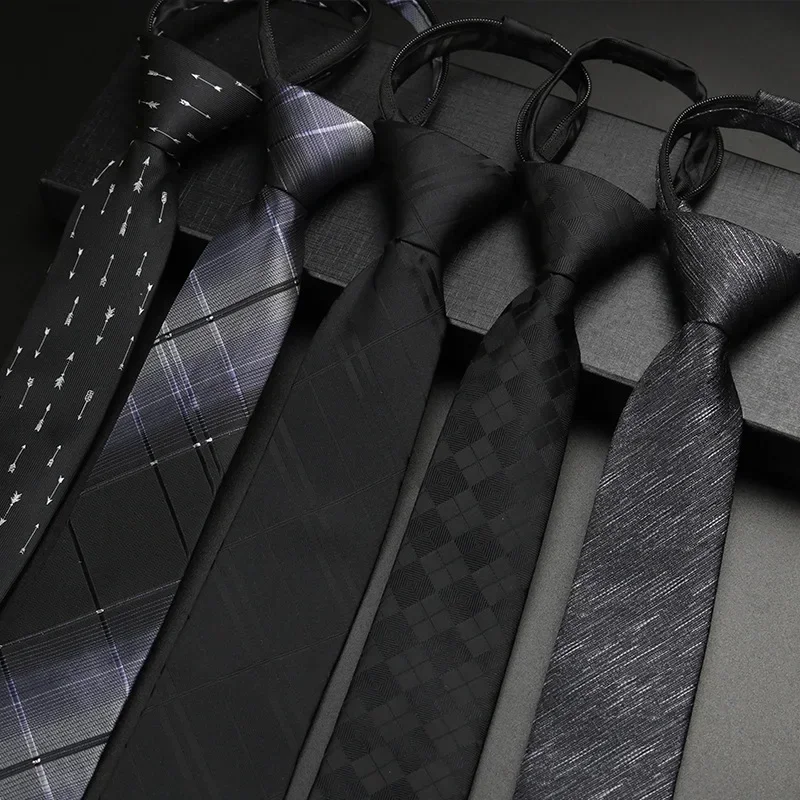 

Men's Ties for Formal Business Wedding Suit Groom Shirt 6cm Black Gray Lazy Zipper Knot