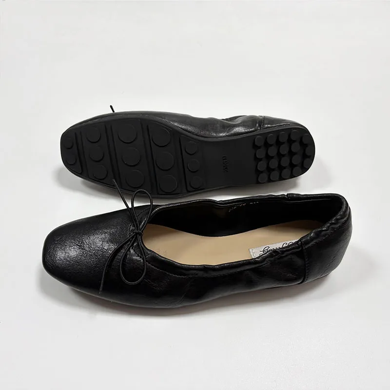 Weiche, modische flache Ballerinas mit Schleifenknoten zum Anziehen, neue Frühlings- und Herbstschuhe für Damen. – Detail 2