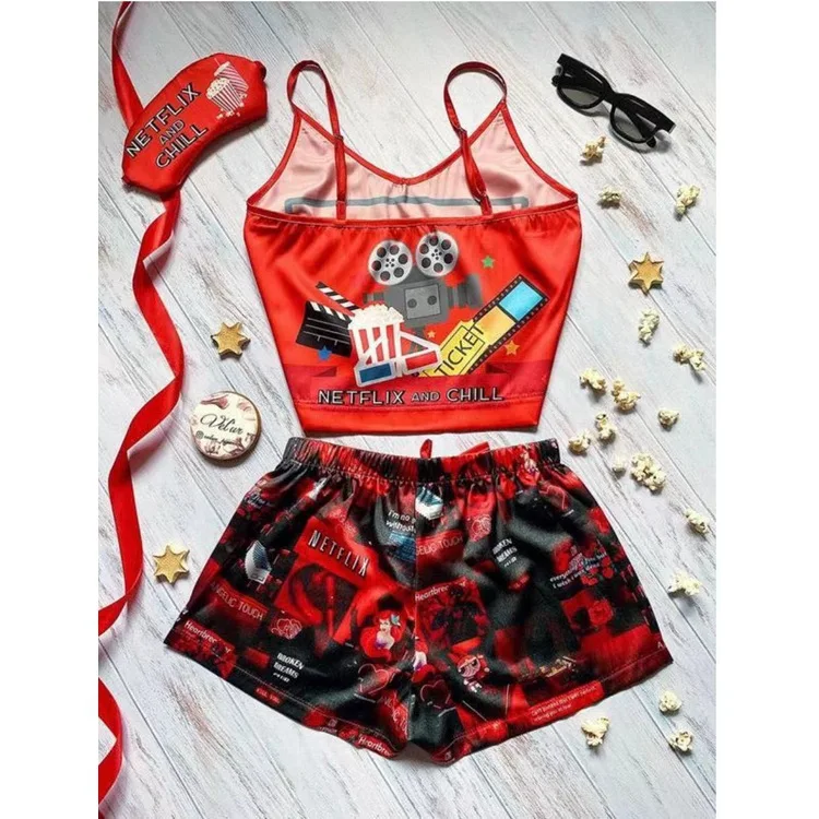 Fenghe 2 Piece Sets Women Outfit Carton Camisole Crop Top + Shorts 2023 Summer Clothes New In Matching Sets Short Sets