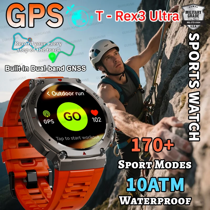 

Popular Military Smart Watch New T-Rex3 GPS SmartWatch Men Altimeter 10ATM Waterproof 170 Sport Modes Built-in GPS BT Call Watch