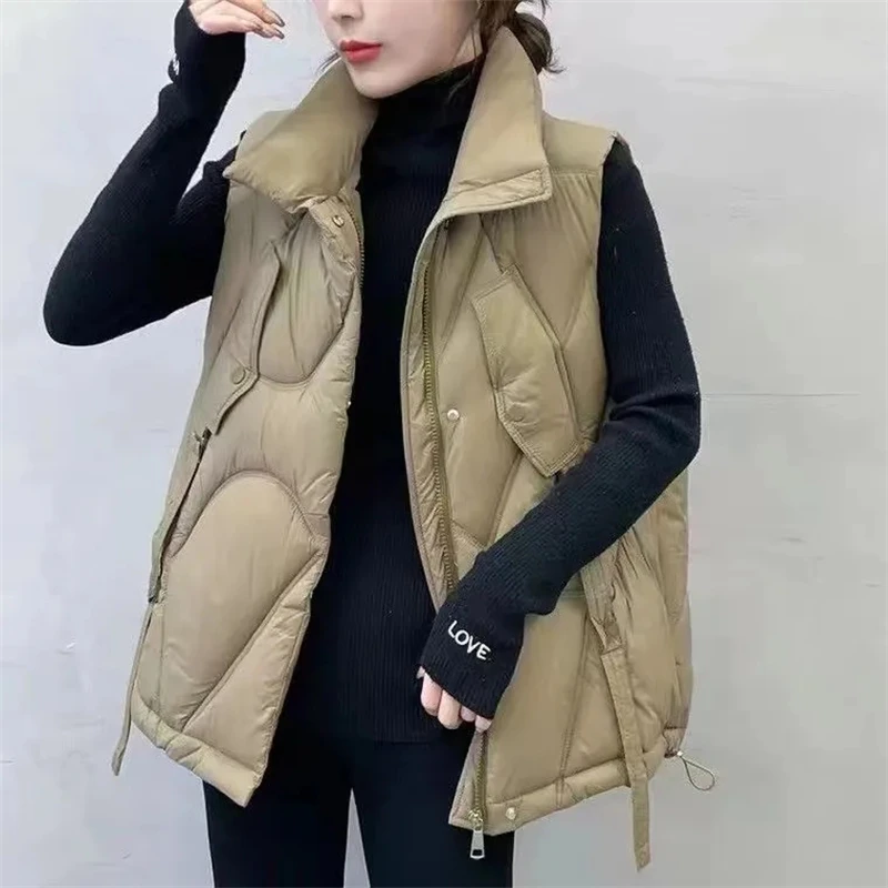 2024 New Women\'s Winter Puffer Vest Harajuku Loose Oversize Sleeveless Vest Coat Jacket Big Pocket Zipper Streetwear Waistcoat O