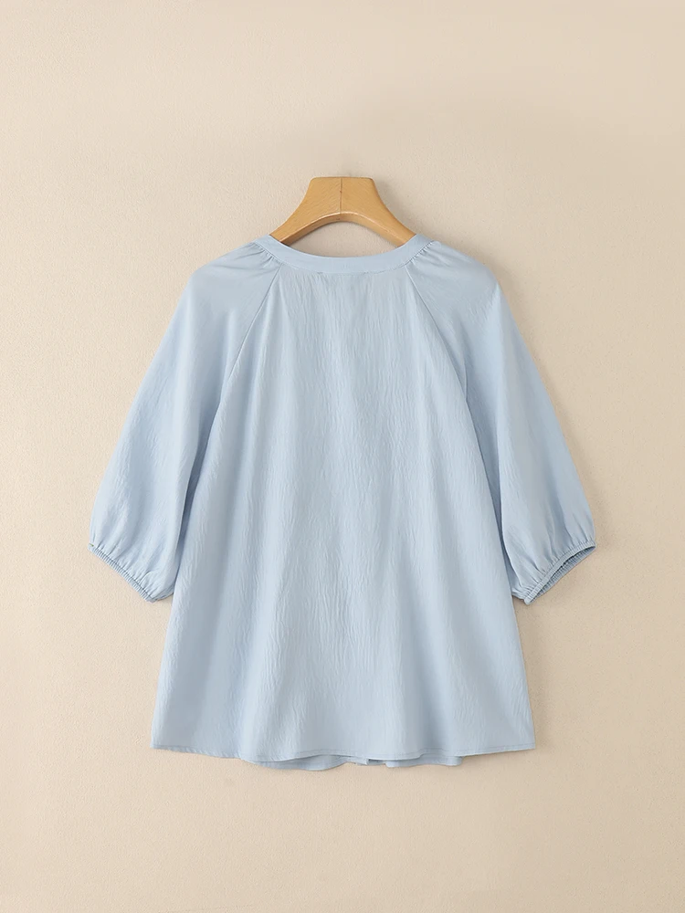 قميص مكتب صيفي من ZANZEA لعام 2025 بلوزة مطرزة برقبة دائرية ملابس علوية فضفاضة للسيدات بلوزات أنيقة بأكمام قصيرة للعمل