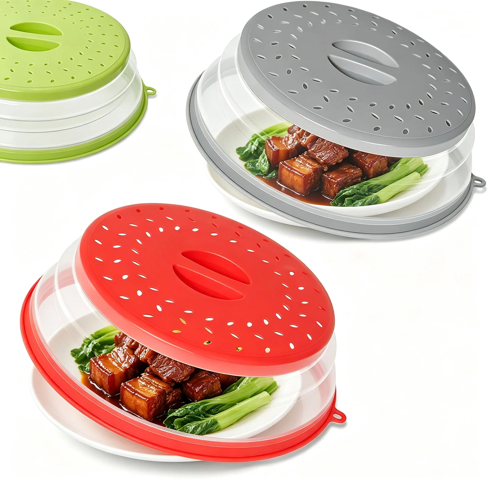 Microwave Splatter Cover Vented Splatter Guard&Colander Food Microwave Plate Cover Kitchen Gadget Food Fruit Vegetable Colander