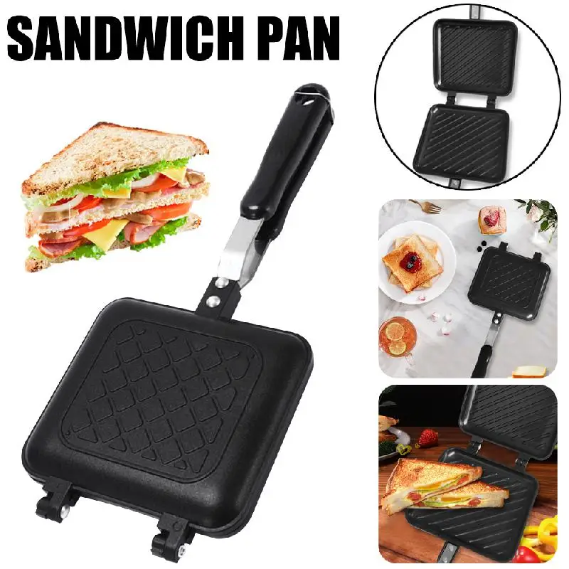 

New Breakfast Sandwich Maker Non-Stick Fast Heating Toaster Waffle Panini Grill with Long Handle for Breakfast Bread Snacks