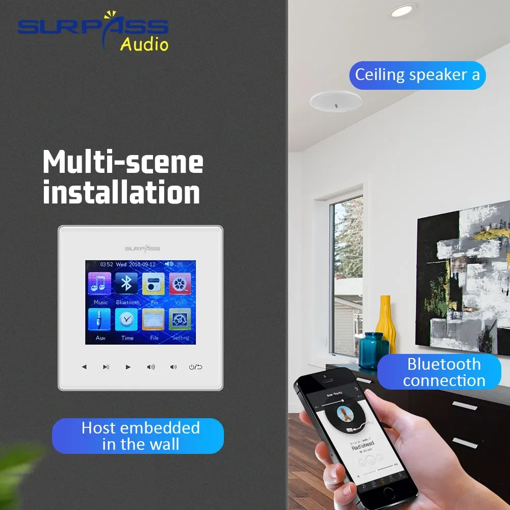 Smart Mini Inwall Touch Key Bluetooth Amplifier Music Controller With 3.5mm Output For Headphone USB,TF,Wireless Remote Control
