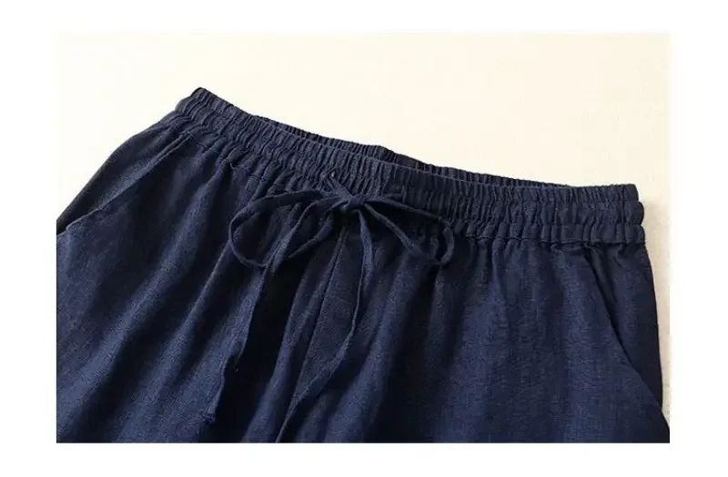 Cotton LinenCasual Solid Lace Up Elastic High Waist Loose Wide Leg Women's Pants Ankle-Length Pants For Women Clothing Fashion